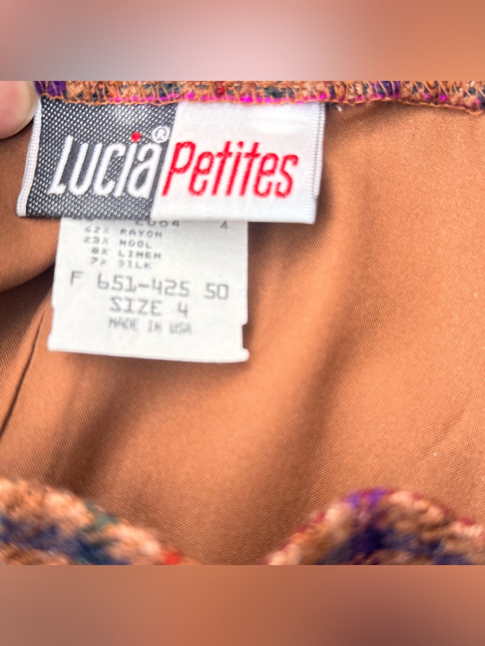 Lucia Petites Plaid Wool Linen Silk Blend Vintage Skirt Suit Sz 4/6P Made in U - Picture 7 of 8